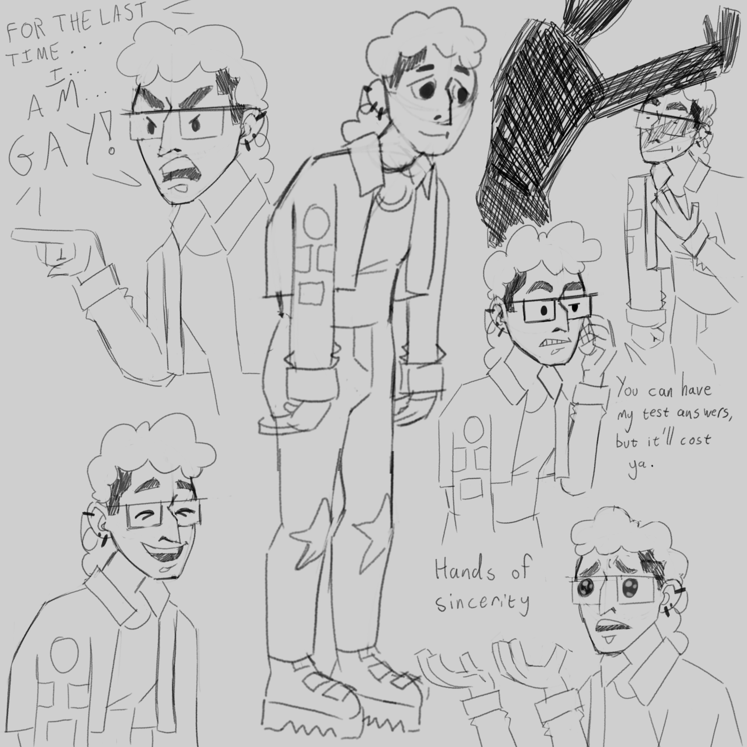 a collage of sketches depicting the artist in the style of Clone High.